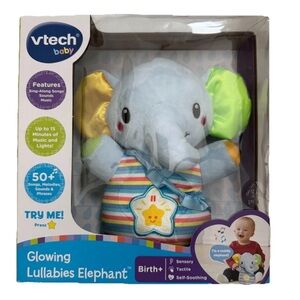 VTech Glowing Lullabies Elephant Blue Soft Plush Baby Soother, Birth +, NWB